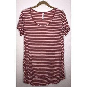 lularoe Womens Pink White Stripe Ribbed T Shirt